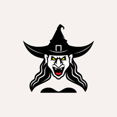 female witch scary logo design vector