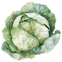 Obraz premium Watercolor Illustration of Fresh Green Cabbage Detailed Botanical Art