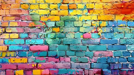 Fototapeta premium Colorful brick wall background. 