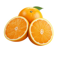 Whole and Halved Oranges Isolated on Transparent Background. Concept of Fresh Citrus Fruits and Healthy Eating.