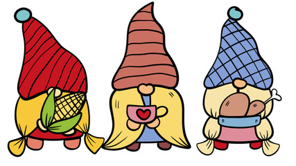 Charming Chef Gnome Cartoon Vector Set - Various Cooking Poses.

