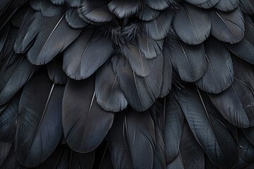 Obraz premium Black feather texture background, abstract wallpaper design with bird feathers pattern for wall art print and nature concept