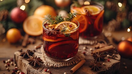 Warm Mulled Wine with Festive Decorations