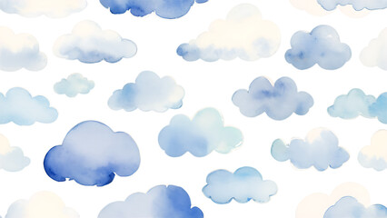 seamlesss pattern with cartoon clouds watercolor hand drawn illustration