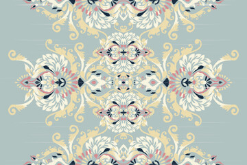 Ikat floral paisley pattern on blue background,Ikat design embroidered vector illustration.design for texture,fabric,clothing,decoration,print.