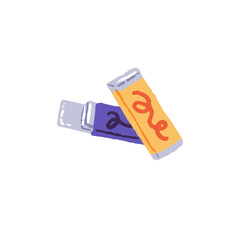 Colourful packs of sweet bubble gum. Colored packages with bubblegum sticks. Fruit chewing candies, sugar chewies. Confection. Flat isolated hand drawn vector illustration on white background