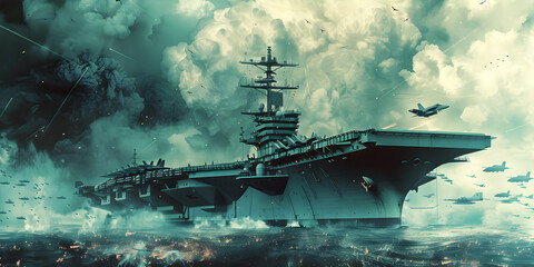 Huge aircraft carrier warship banner war ship for flight operation background