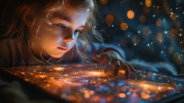 Little Girl Discovering a Galaxy