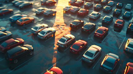 Car parked at outdoor parking lot. Used car for sale and rental service. Automobile parking area. Car dealership and dealer agent concept