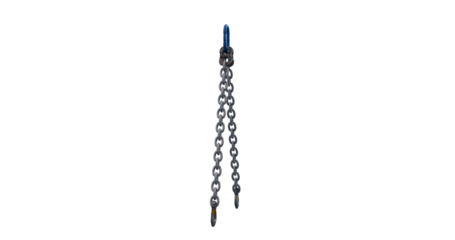 Two-leg chain; double leg chain sling; safe lifting equipment; Oblong and grab hook arrangement