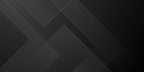 Minimal black grey abstract modern background design with golden stoke. Black abstract 3D presentation background with rounded rectangle shapes. Vector abstract background for business corporate.	