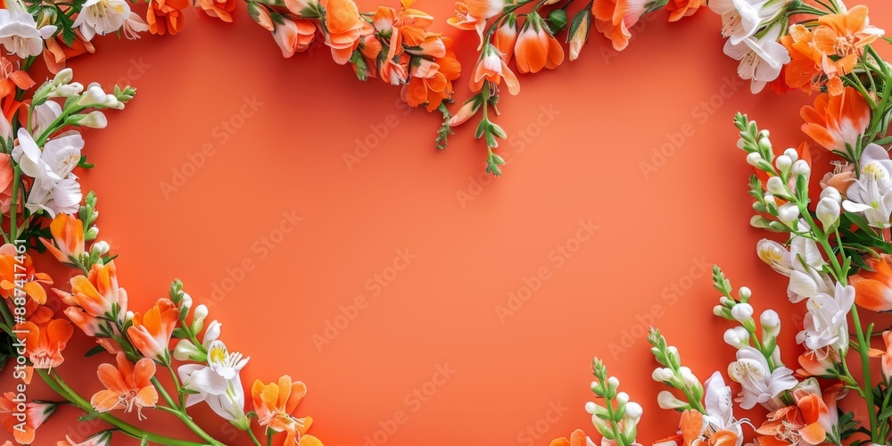 Aufkleber snapdragon arranged in heart shape on apricot solid color background with copy space