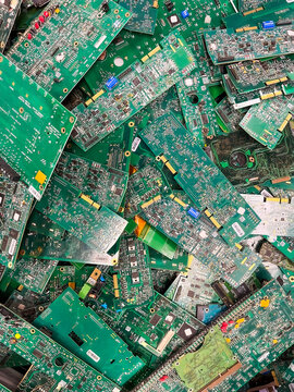 Stevenage, UK - Tuesday 26th March 2024: Scrap circuit boards that come under the weee directive for recycling