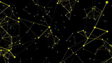 A  backdrop of yellow dots connected by thin glowing lines network  elegant molecular with black background.