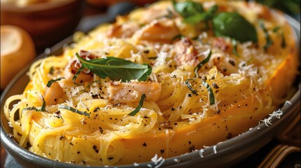 Creamy Tuscan Spaghetti Squash. Generative AI.