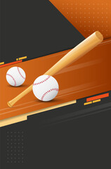 Baseball tournament poster template with balls and bat