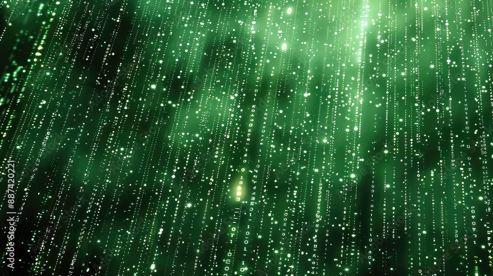 Leinwandbilder computer green matrix rain, raining straight down heavily, binary code in the rain. generative ai.