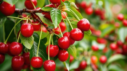 red cherries on a tree