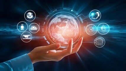 Hand Holding Digital Icons and Technology