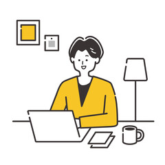 自宅でリモートワーク・在宅ワークをするビジネスパーソン男性のイラスト素材