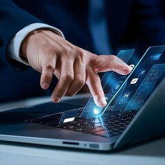 Obraz premium Businessman Using Laptop with Digital Global Network Connections