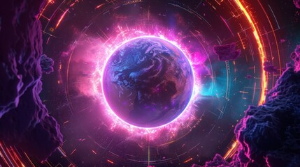 Obraz premium Vibrant cosmic earth with glowing energy fields