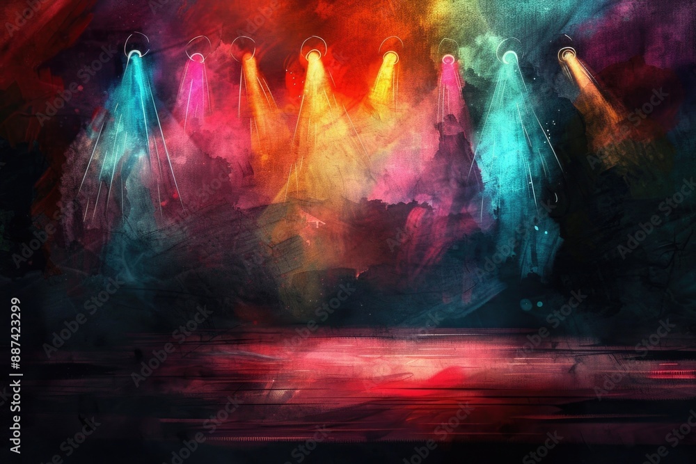 Poster group of lights on a stage, possibly for a performance or presentation