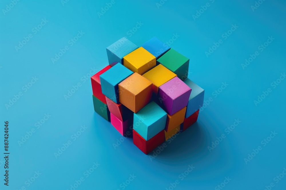 Poster A colorful cube sits on a blue surface, offering a splash of color and visual interest