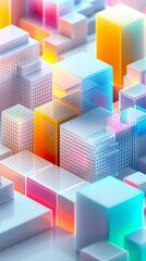 Obraz premium Abstract Futuristic 3D Render Minimalistic Style with Floating Geometric Shapes Isometric Design, Light Color Theme, Bright Background, and Soft Lighting