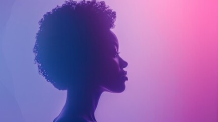 Obraz premium A side profile of a woman with a gradient of blue and pink hues, Profile of a woman in an artistic color gradient with abstract, aesthetic, and trendy features