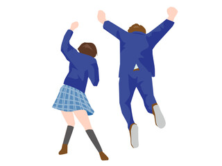 Obraz premium 飛び跳ねる後ろ姿の男女の高校生