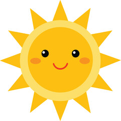 Happy sun on white background. Cute suns. Sunshine emoji, cute smiling faces. Summer sunlight emoticons and morning sunny weather. Isolated funny smileys vector icons.