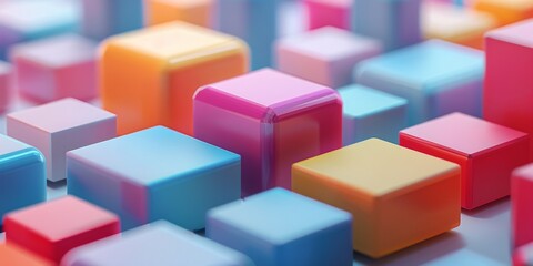 Obraz premium Abstract Futuristic 3D Render Minimalistic Style with Floating Geometric Shapes Isometric Design, Light Color Theme, Bright Background, and Soft Lighting