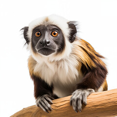 Obraz premium Cotton-Top Tamarin On Branch Against White Background