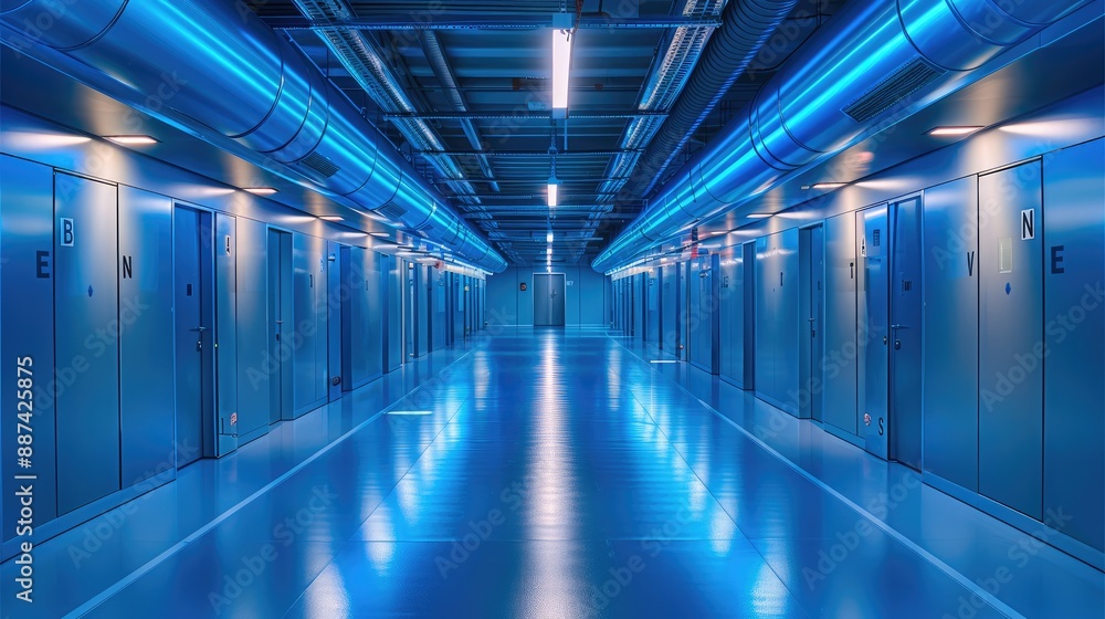 Leinwandbilder a ceiling showing conduits and cabling typical in the ceiling of a high tech office, predominantly b