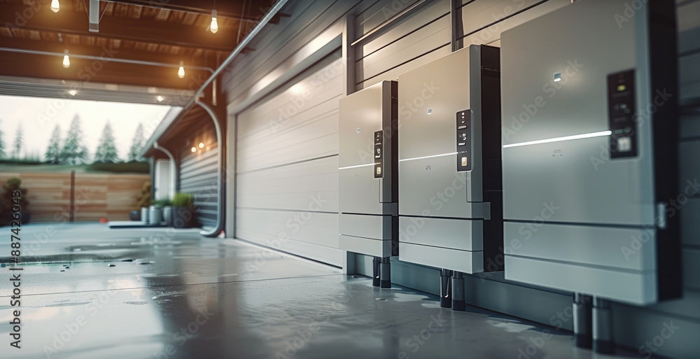 Aufkleber in terms of energy storage, battery packs act as a backup or sustainable energy concept at home gara