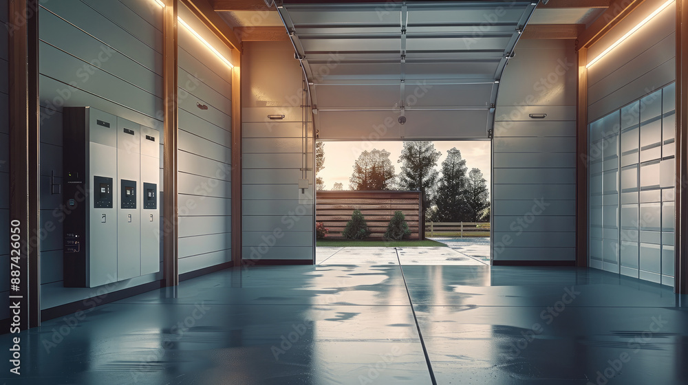 Aufkleber in terms of energy storage, battery packs act as a backup or sustainable energy concept at home gara