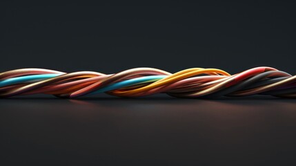 A close-up view of a twisted rope lying on a table, with intricate patterns and textures visible