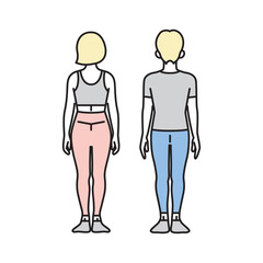 シンプル　イラスト　ピラティスのウェアを着た男女の全身