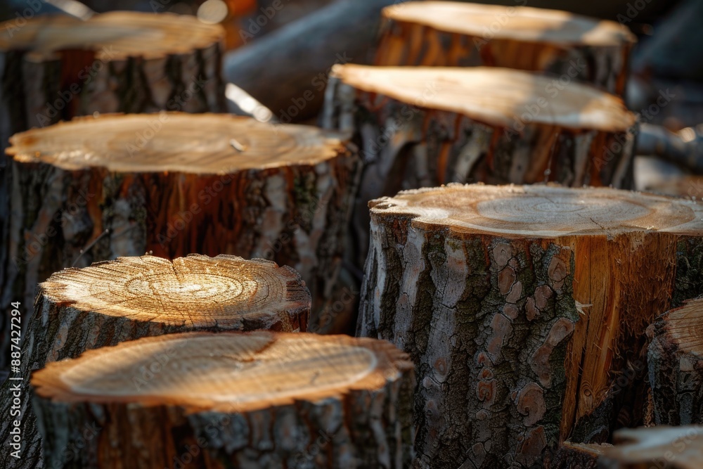 Poster A close-up view of several tree stumps with weathered bark and roots exposed