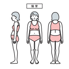 シンプル　イラスト　猫背の人物の全身