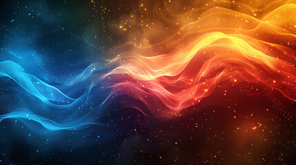 Fototapeta premium Grainy gradient background blue red yellow abstract glowing color wave black backdrop, noise texture banner poster header design Stock Illustration