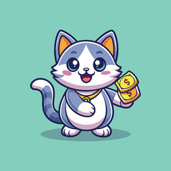 Money Cat mascot character logo design vector illustration