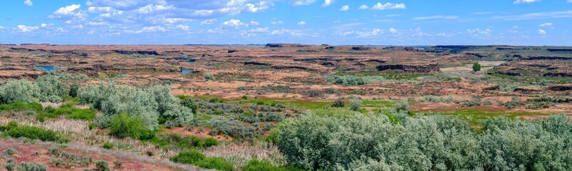 Panorama of the Drumheller Channels Natural Landmark near Othello in Washington, USA