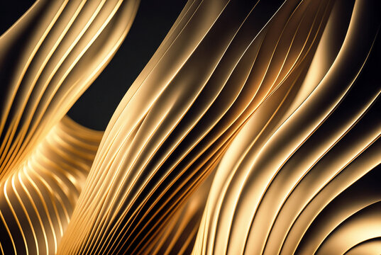 Decorated gold smooth volumetric wavy background. Generative AI	
