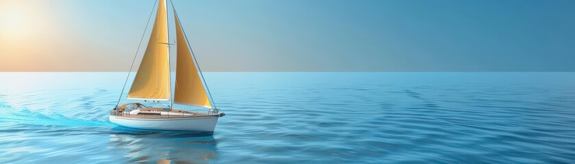 Fototapeta premium Aerial view of a sailboat on clear blue water
