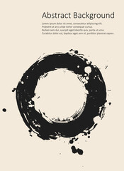 Black and white abstract background with ink brush design elements.