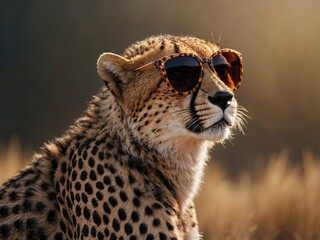 Cheetah in sunglasses Creative animal concept.