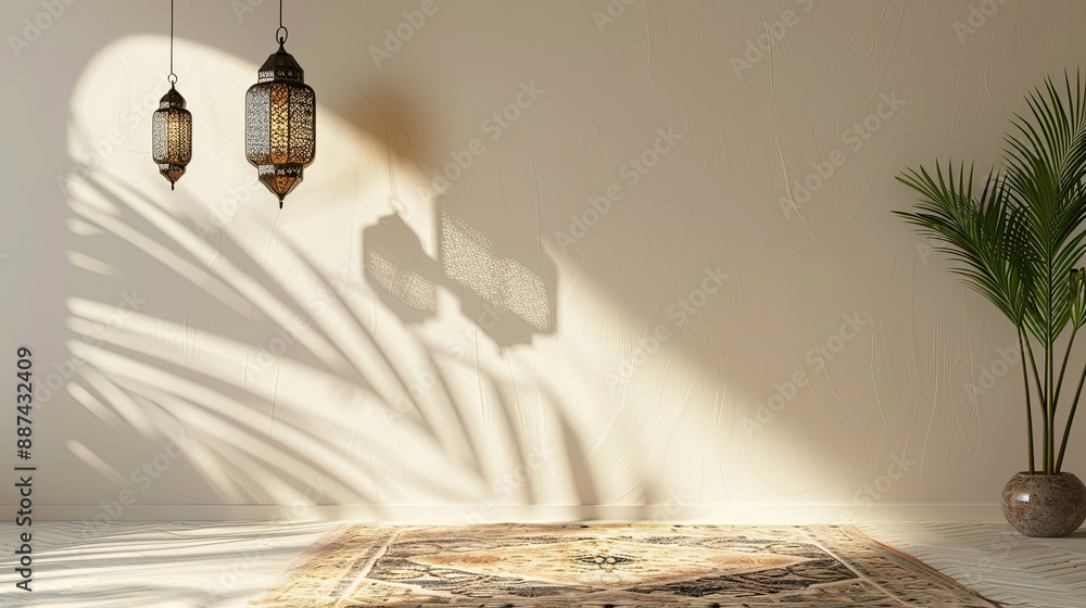 Wall mural Ramadan mubarak or eid greeting card with text space design light and shadow isolated 