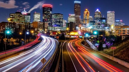 Long exposure shot of a city at night.